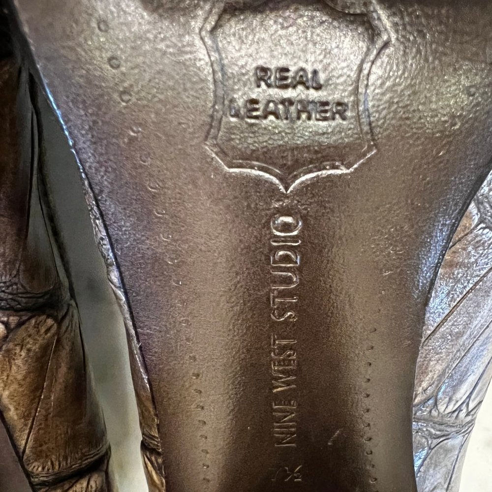 Unique! Nine West Studio Platform Brown Leather & Green Suede Heels Sz 7… - Picture 5 of 10